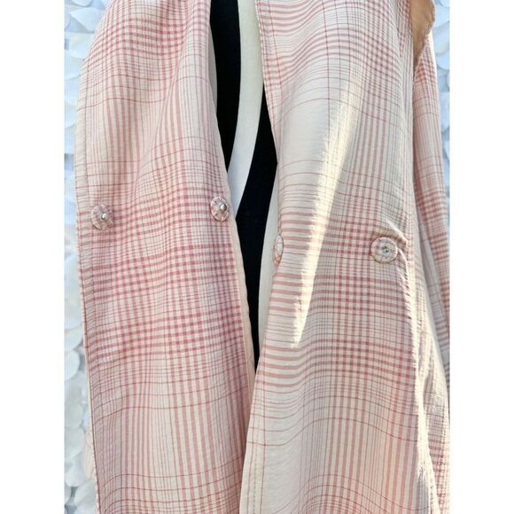 Lauren Conrad Pink Plaid Trench coat Very Berry Large Cotton Rayon SPRINGY - Picture 6 of 10